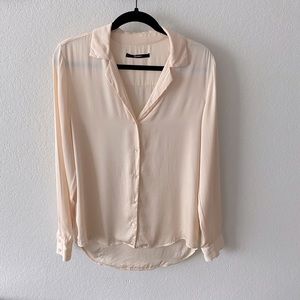 Peach washable silk button up shirt, size M
